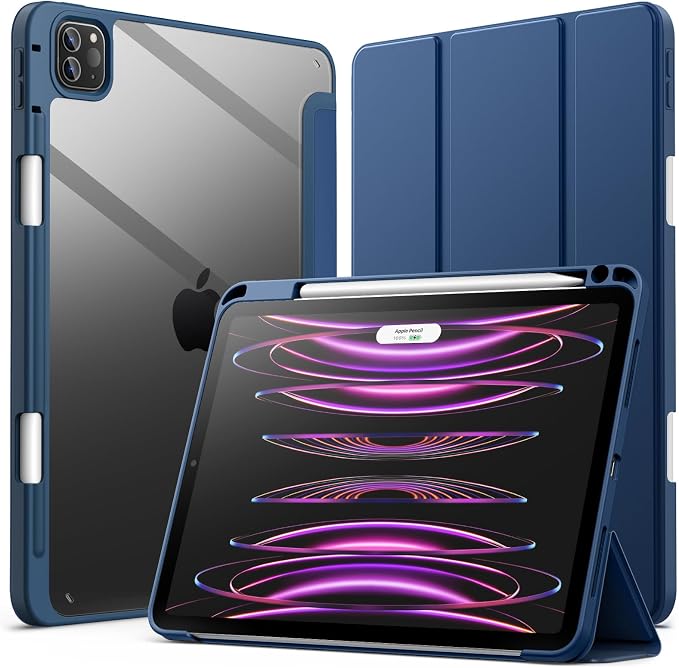 JETech Case Cover for iPad Pro 11 4/3/2/1 Black | For 2022/2021/2020/2018 Model Clear Back Pencil Holder Slim Shockproof Tri-Fold Stand Auto Wake/Sleep