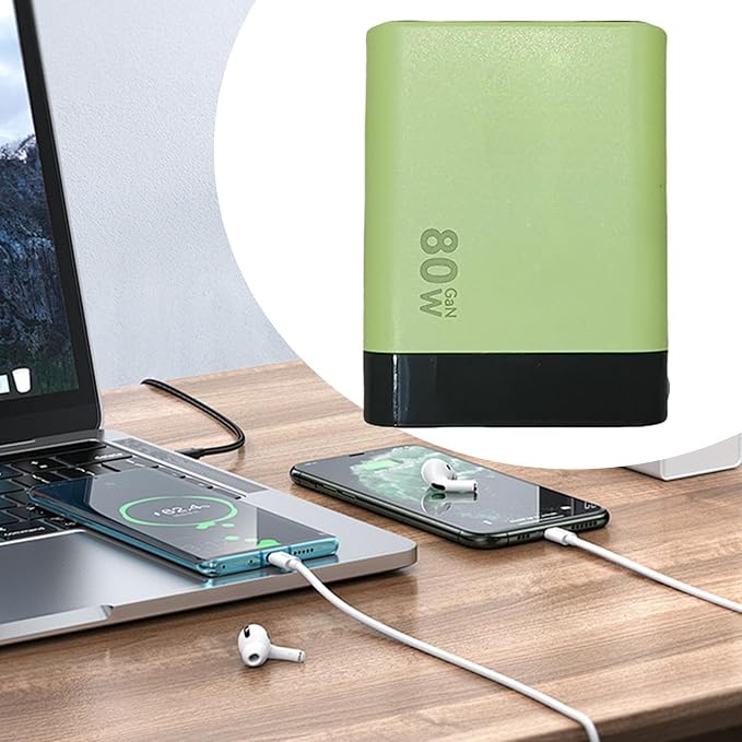 Charger Retractable Mobile Phone Charger Wall Plug with Expandable 80w Max Fast Charging Module Type-C Cable and 2 USB Ports for Mobile Phones Laptops