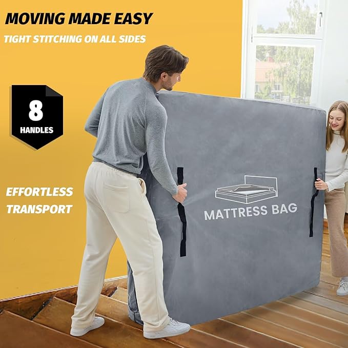 Mattress Bags for Moving and Storage, BETU Waterproof Mattress Protector King Mattress Cover with 8 Heavy Duty Handles and Zipper Extra Thick Moving Supplies for Bed Reusable (82x79x13.5 Grey)
