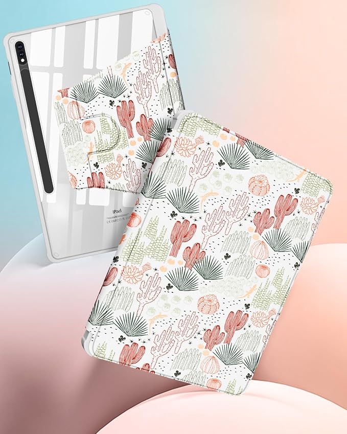 Wazzasoft for Samsung Galaxy Tab S7/S7 Plus/S8 Plus Case - 12.4 Inch Folio Cover with Pencil Holder - Women/Girl Cute Girly Black Flower Unique Design - Rotating Tablet Case