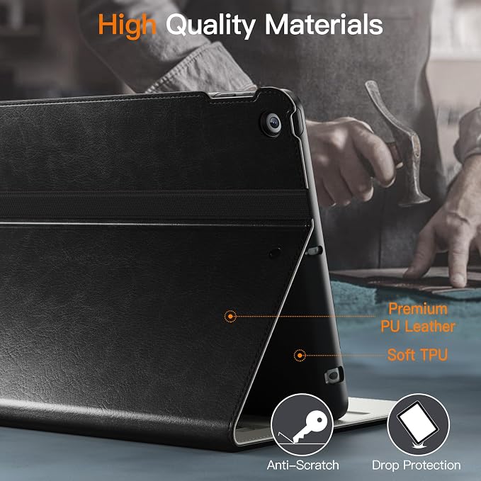 JETech Business Case Cover for iPad 6th/5th Gen 9.7 (2018/2017) Black | PU Leather Design Pencil Holder &amp Pocket Multi-Angle Viewing