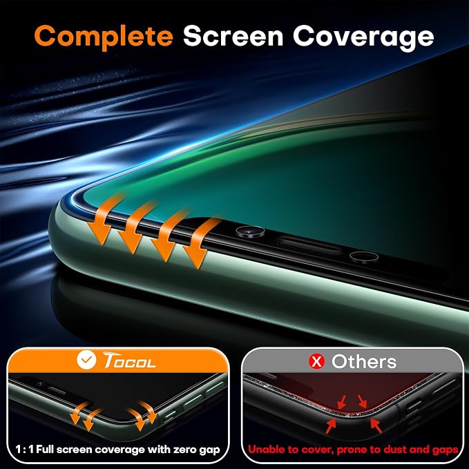 TOCOL for iPhone Air Screen Protector 9H Hardness Military Grade Shatterproof HD Tempered Glass Full Coverage Easy Installation 2 Pack