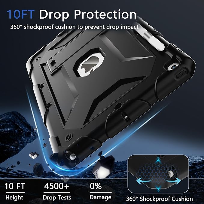 TIMISM Case for iPad 9th/8th/7th Generation(2021/2020/2019) Heavy Duty Military Grade Shockproof Rugged Protective 10.2 Cover with Built-in Stand for iPad 9 8 7 Gen Black+Green
