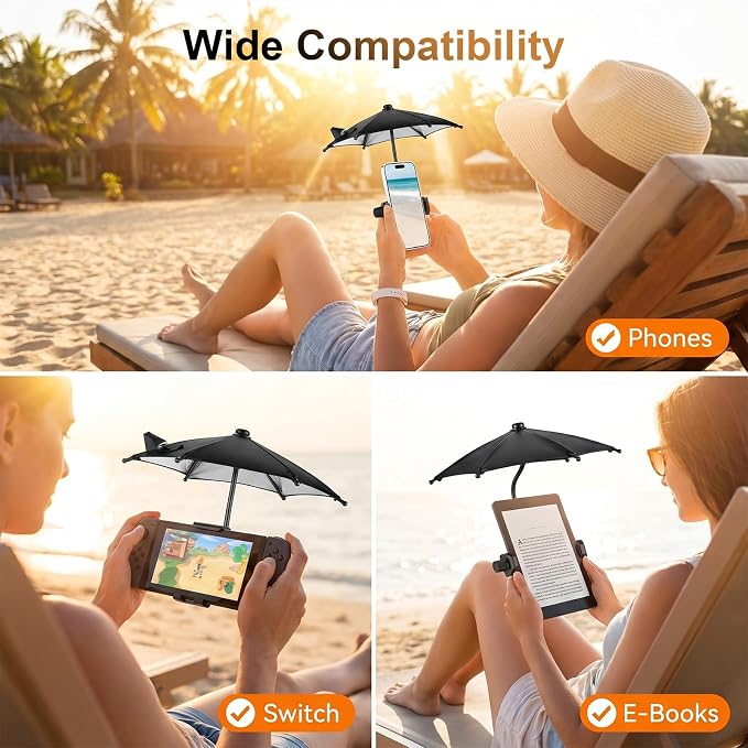 Cell Phone Umbrella for Sun Flexible Angle Design Umbrella Sun Shade for Iphone/android Mini Umbrellas for Phone with Clip