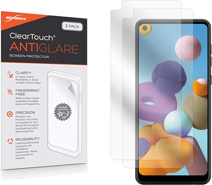 BoxWave Screen Protector Compatible with Samsung Galaxy A21 - ClearTouch Anti-Glare (2-Pack) Anti-Fingerprint Matte Film Skin