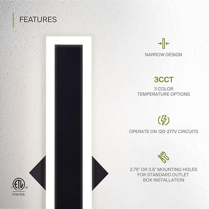 ASD LED 36" Long Wall Mount Light Fixture, Outdoor & Indoor Linear Sconce | 3CCT, Dimmable, Waterproof, Anti-Rust, ETL Listed | 30W 2500LM 3000-5000K 100-277V | Exterior Porch Lighting | Black, 2 Pack