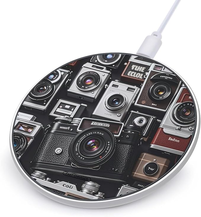 Retro Cool Camera Collection Wireless Charger 10W Portable Fast Wireless Charging Pad Compatible with Phone Slim Charging Station Lightweight Charger Mat Charging Block for Travel Home Office