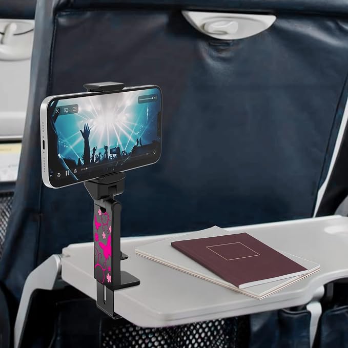 Travel Accessories Universal Seat Back Tray Table Phone Clip Holder Adjustable Pocket Size Hands Free Phone Holder Airplane Travel Essentials Compatible with iPhone and Android
