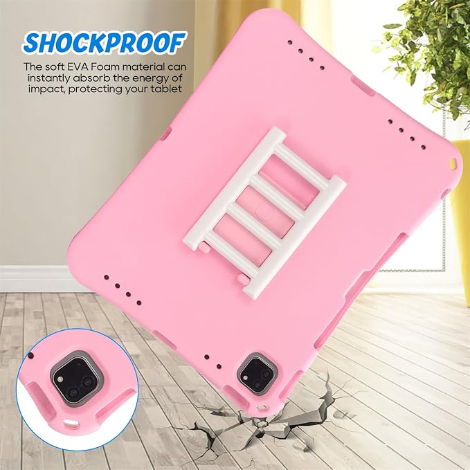 Kids Case for iPad Air 13 (2026/2025/2024) M4/M3/M2 &amp iPad Pro 13 2024 &amp iPad Pro 12.9 Cover 6th/5th/4th/3rd Gen (2022/2021/2020/2018) DIY Figures EVA Rubber Handle Stand Shockproof Bumper