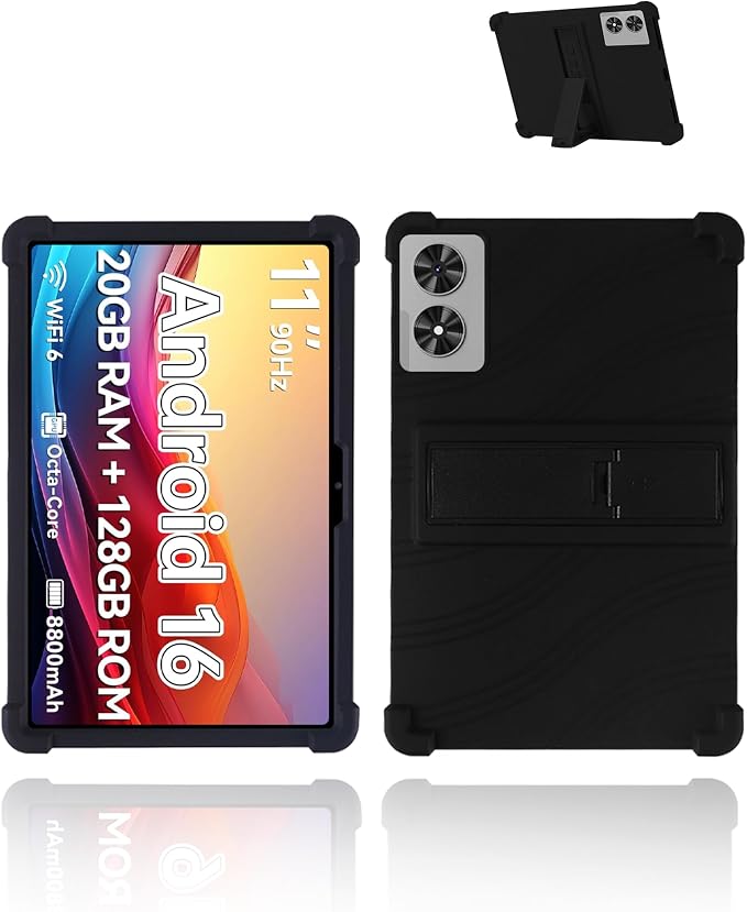 for Frameflow P11T Android 16 11-Inch TabletUYRUREL Skin-Friendly Soft Silicone Protective CaseFull Protection Against Drops and Scratcheswith Adjustable Viewing StandBlack.