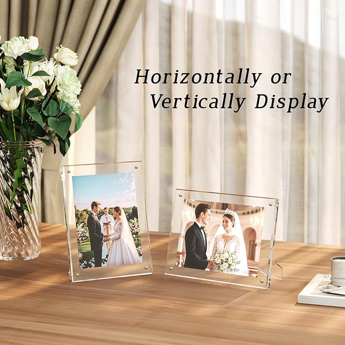 Egofine 4x6 Acrylic Frames Set of 3, Clear Picture Frames with Stand, Magnetic Acrylic Photo Frames for Tabletop Display Horizontally or Vertically