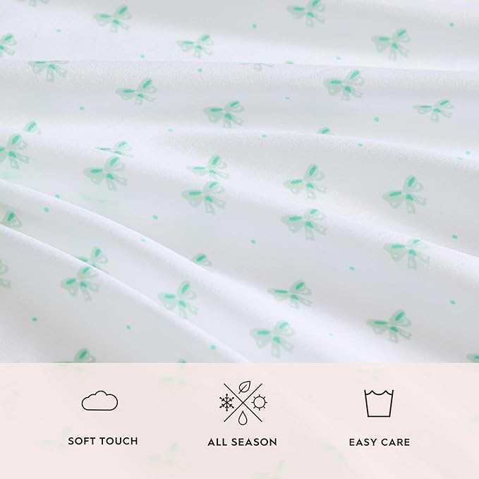 Laura Ashley Kids - Full Sheet Set, Soft & Wrinkle-Resistant Toddler Bedding Set, Deep Pockets, Girl Bed Sheets with Matching Fitted Sheet & Pillowcases (Lovely Bows Blue)