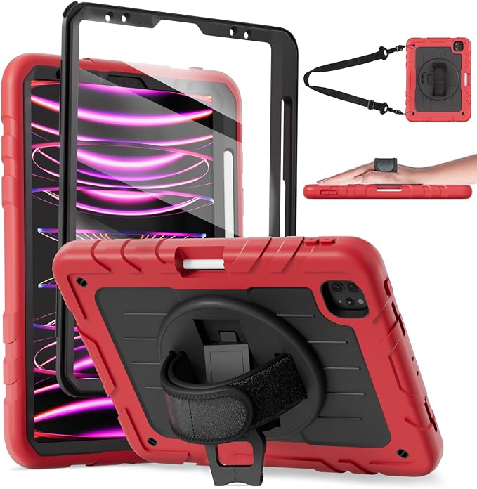iPad Pro 11 inch Case with Rotating Stand &amp Shoulder Strap Heavy Duty Shockproof Cover with Pencil Holder for iPad Pro 11-inch 4th/3rd/2nd/1st Gen (Black)