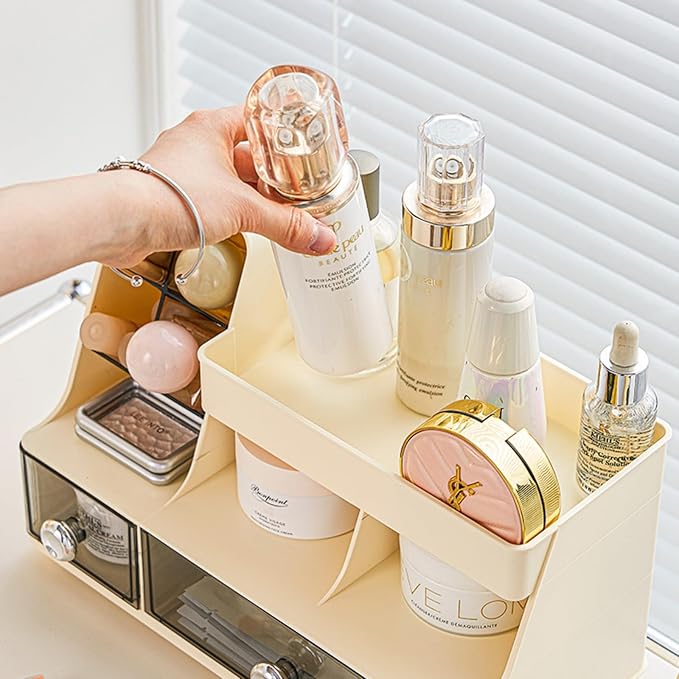 Makeup Organizer with Drawers for Vanity,Bathroom Countertop Organizer with Brushes Holder,Skincare Storage Organizer,Perfect Cosmetic Display Case for Your Beauty Essential