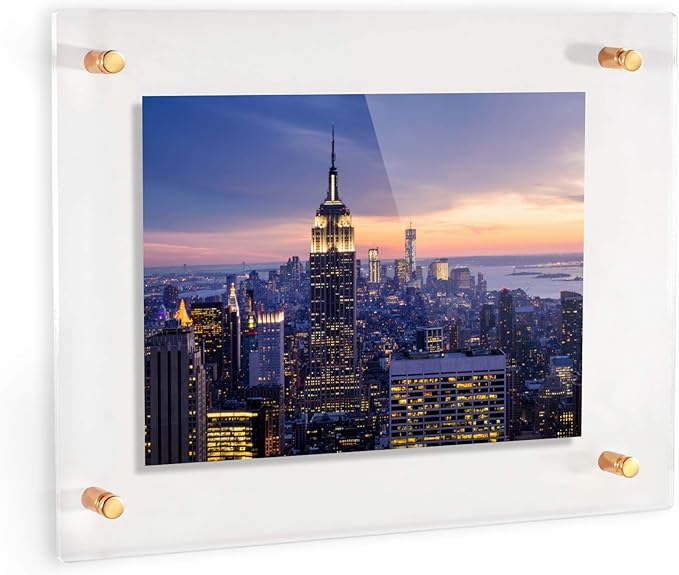 ArtToFrames 14x16 Inch Double Panel Floating Acrylic Picture Frame (Full Frame is 18x20) comes with Gold Standoff Hardware, Made in the USA, 1 Pack