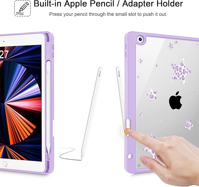 Tuiklol for iPad 10.2 inch 9th / 8th / 7th Gen 2021 2020 2019 Release Case | Built in Pencil Holder - TPU Protection Trifold Stand Stand Clear Back Tablet Cover With Auto Wake/Sleep Blue berries