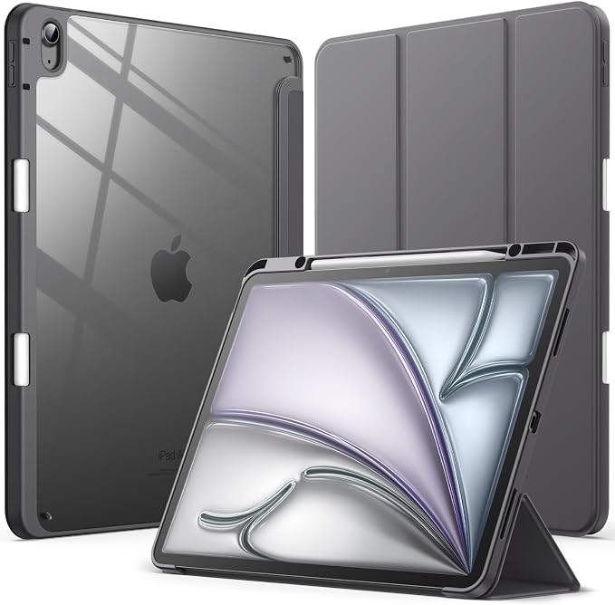 JETech Case for iPad Air 13-Inch M4/M3/M2 (2026/2025/2024) with Pencil Holder Clear Transparent Back Shell Slim Stand Shockproof Tablet Cover Auto Wake/Sleep (Black)