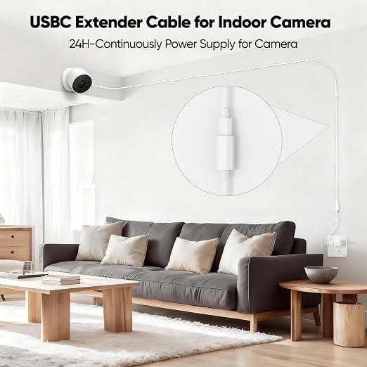 USB C Extension Cable 20FT for Ring Solar Panel-White Waterproof | USBC Male to Female Extender Cord WindproofPower Charging Ring Camera Extension Cable for Solar PanelMag-Safe ChargerPhone