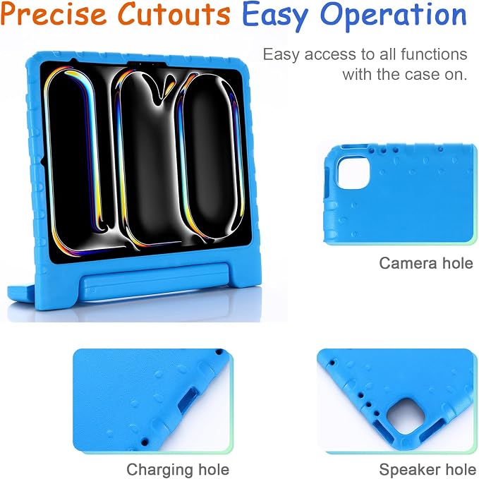 Kids Case for iPad Pro 11 M5/M4 &amp iPad Air 11 (2026/2025/2024) Shockproof Case with Pencil Holder Techcircle Light EVA Foam Handle Stand Bumper Protective Child Friendly Drop Proof Cover Black