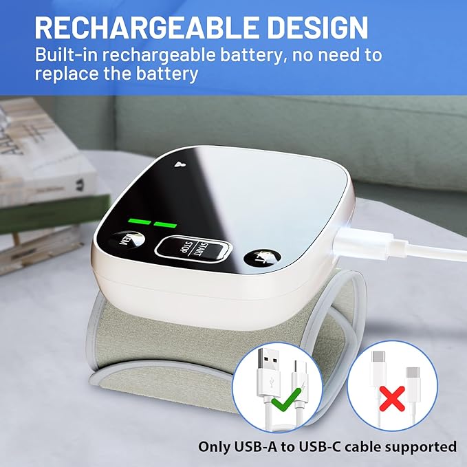 FOTOSY Blood Pressure Monitor Rechargeable Blood Pressure Monitors for Home Use Adjustable Automatic Wrist Cuff Voice Broadcast 2 * 120 Reading Memory for 2 Users with Carrying Case