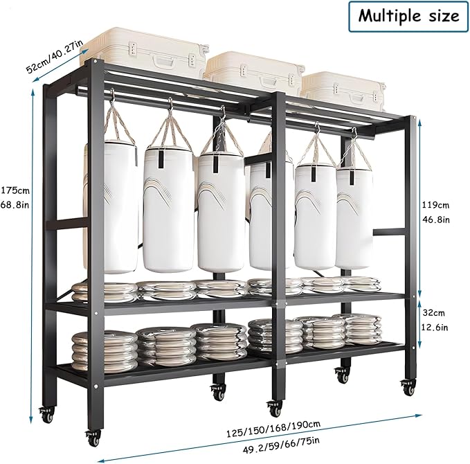 Heavy Duty Covered Clothes Rack with Magnetic Door Foldable Portable Wardrobe Closet for Hanging Clothing Rolling Black Metal Garment Rack on Wheels Closet System (White, 65.9in)