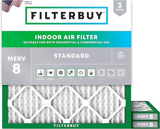 Filterbuy 16x16x1 Air Filter MERV 8 Essential Dust & Allergy Defense,