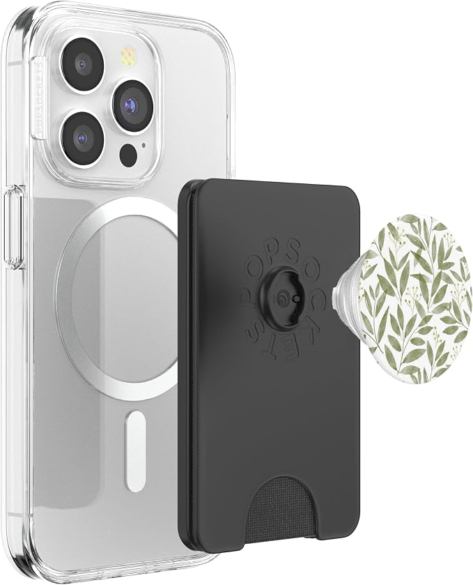 Green Botanical Leaf Pattern PopSockets PopWallet for MagSafe