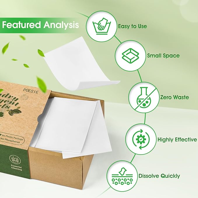 Poesie Laundry Detergent Sheets 3 Pack 480 Sheets 240 Loads Laundry Detergent for Travel Home Save Space Portable Laundry Strips Hypoallergenic Concentrated Soap Washing HE Fresh Scent