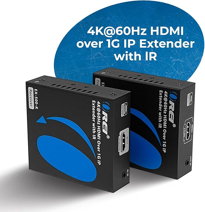 OREI 4K HDMI Extender Over IP CAT6 - 4K@60Hz One to Many Upto 400 Feet, Loop Out - Send to Multiple Location Over 1G Switch (EX-500-K)