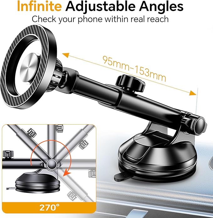 Coolpow for MagSafe Car Mount【Windshield+Vent+Dash】Magnetic Phone Holder for Car Phone Holder Mount Cell Phone Holders for Your Car Accessories Suction Cup Mount for Garmin GPS Fit iPhone 16 15 14 13