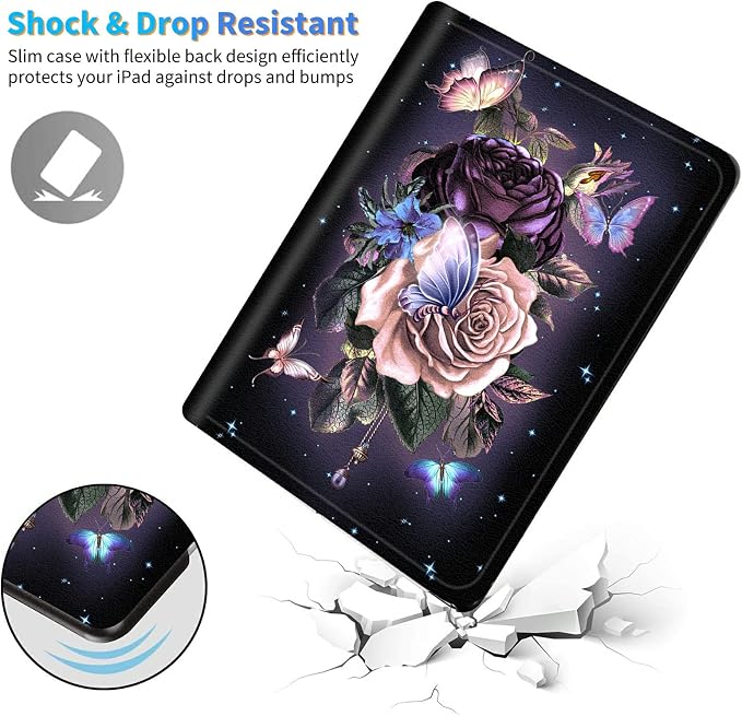 for Samsung Galaxy Tab E 9.6 Inch 2015 (SM-T560/T561/T565/T567) Kickstand Case PU Leather Multiple Viewing Angles Stand Smart Cover for Galaxy Tab E 2015 2 Roses