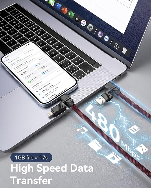 Multi Charging Cable Fast Charging 240W2Pack 4in1 USB C to Lightning Cable | Braided USB C Cable iPhone Charger Cable with USB A/C to C/Lightning for iPhone 17 16 15 14 Pro/MacBook/iPad