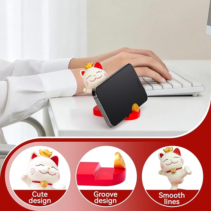Cell Phone StandkCute Lucky Cat Mobile Phone Holder Portable Decorative Desktop Stand for Home Office Table (Strongly Support Your Bracket)