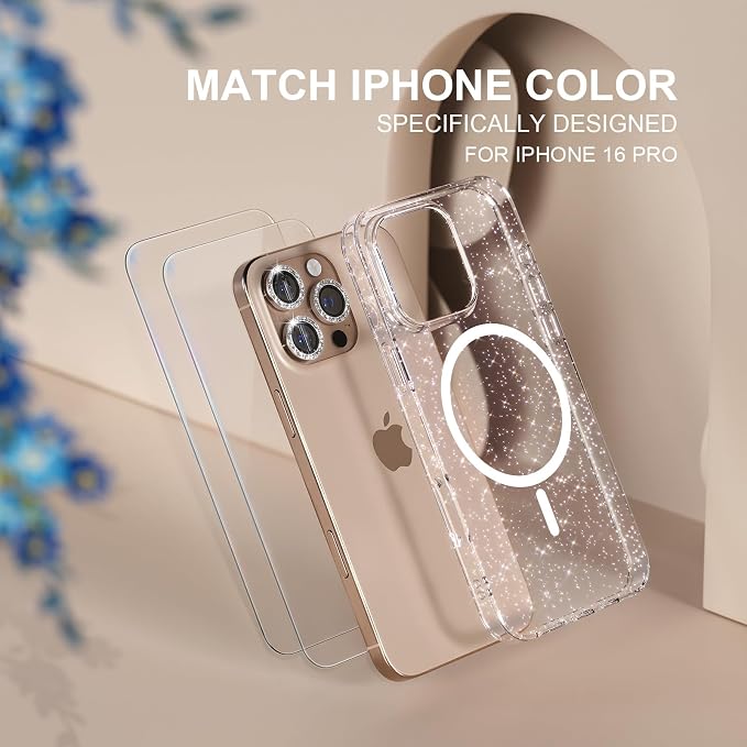 Choiche for iPhone 15 Pro Max Case Compatible with MagSafe Glitter Black | Women Girly Cute Glitter Sparkly Magnetic Phone Case with Diamond Camera Lens Protectors Military-Grade Drop Protection 6.7