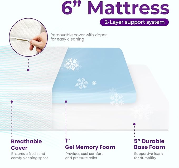 GAESTE 6 Inch Twin XL Cooling Memory Mattress Medium Firm CertiPUR-US Certified Foam, Pressure Relief & Cool Sleep Mattress-in-a-Box Comfort & Supportive Fiberglass Free (Twin XL, 6 in)
