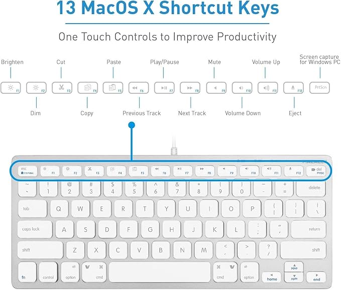 Macally USB C Wired Mouse and a USB C Mini Keyboard, Add Simplistic Apple Aesthetic to Your Office