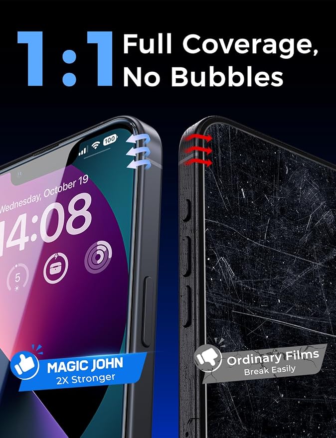 MAGIC JOHN 2 Pack for iPhone 13/14&amp iPhone 13 Pro 6.1 inch Tempered Glass Screen Protector Auto Dust-Elimination Bubble Free HD Clear Easy Installation