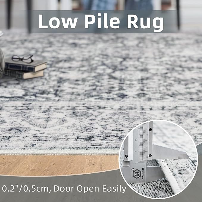 Washable Non-Slip Cream Rug - 3x8 Kitchen Runner with Non-Shedding, Boho Distressed Carpet for Hallways & Bedroom Vintage Grey