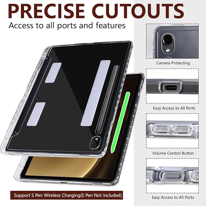 Case for Samsung Galaxy Tab S10 Lite / S10 FE / S9 FE 10.9-Inch / S9 11 | PU Leather / Zipper Bag / Clear Back Case / Hand Strap / Shoulder Strap / S-Pen Holder / Stand Cover
