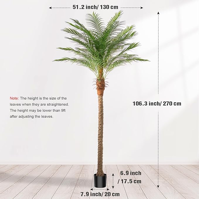 Artificial Phoenix Palm Tree 9ft Tall 2 Set – Fake Large Tropical Tree with 21 Adjustable Leaves, Outdoor Indoor Faux Sago Palm Plant for Living Room Patio Poolside Yard Decor (2, 9ft)