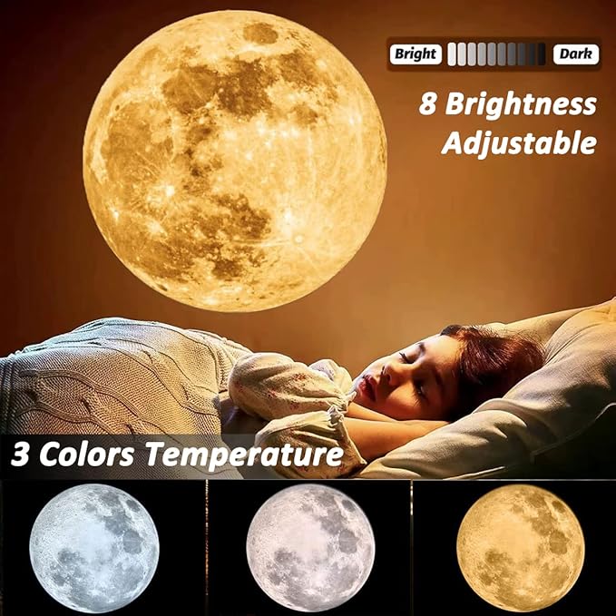 BODLYL Non-Fade Moon Projector Night Light, USB Powered Moon Lamp Romantic Atmosphere Night Light Projector for Bedroomr, Gift for Kids Moon Lover Couples Selfie Wall Ceiling Decor with 3 Colors