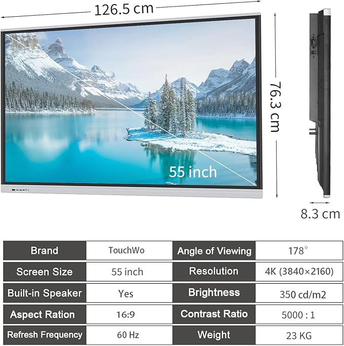 TouchWo 55" Touchscreen Monitor Smart Board, 4K Interactive Presentation Electronic Whiteboard with Android 13, Digital Signage Display for Office, Classroom,RAM 4GB+ ROM 32GB