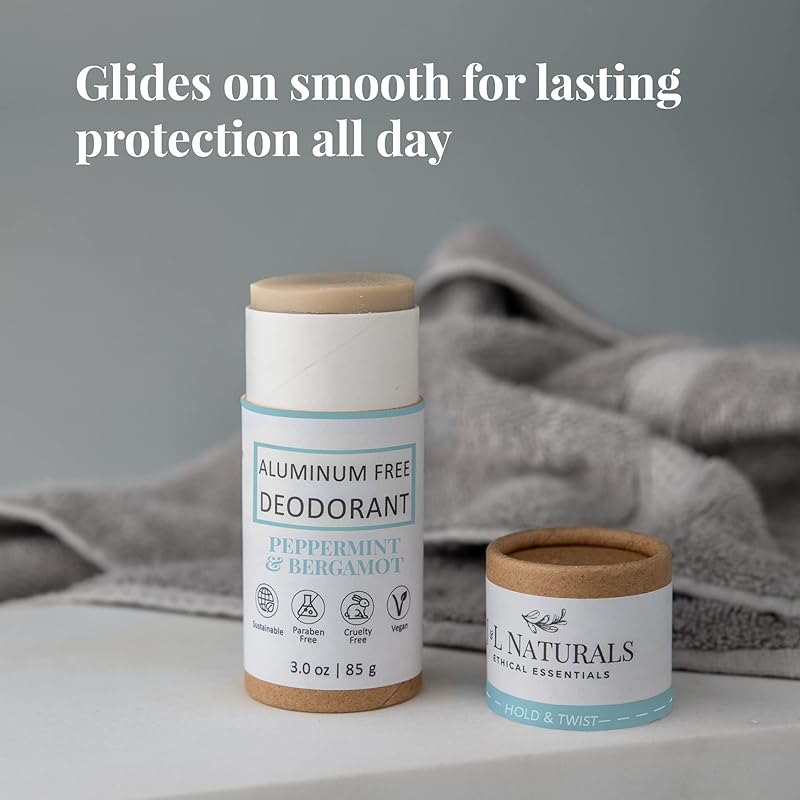 J&L Naturals Aluminum Free Deodorant for Men & Women | 100% Natural Ingredients With Coconut Oil, Shea Butter, & Essential Oils | Sustainable, Eco-Friendly (Peppermint & Bergamot, 3.0 Oz (Pack of 2))