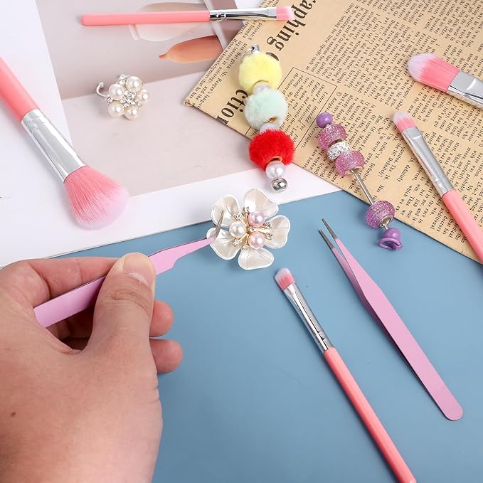 9 Pieces Candy Cookie Decoration Brush, Cake Decorating Tool Set Pastry Brush and Cake Decorating Brushes Stainless Steel Elbow and Straight Tweezers for Baking Fondant DIY Cakes Sugar(Pink Color)