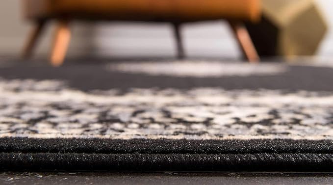 Unique Loom Reza Collection Traditional Persian Style Area Rug, Rectangular 5' 0" x 8' 0", Black/Beige