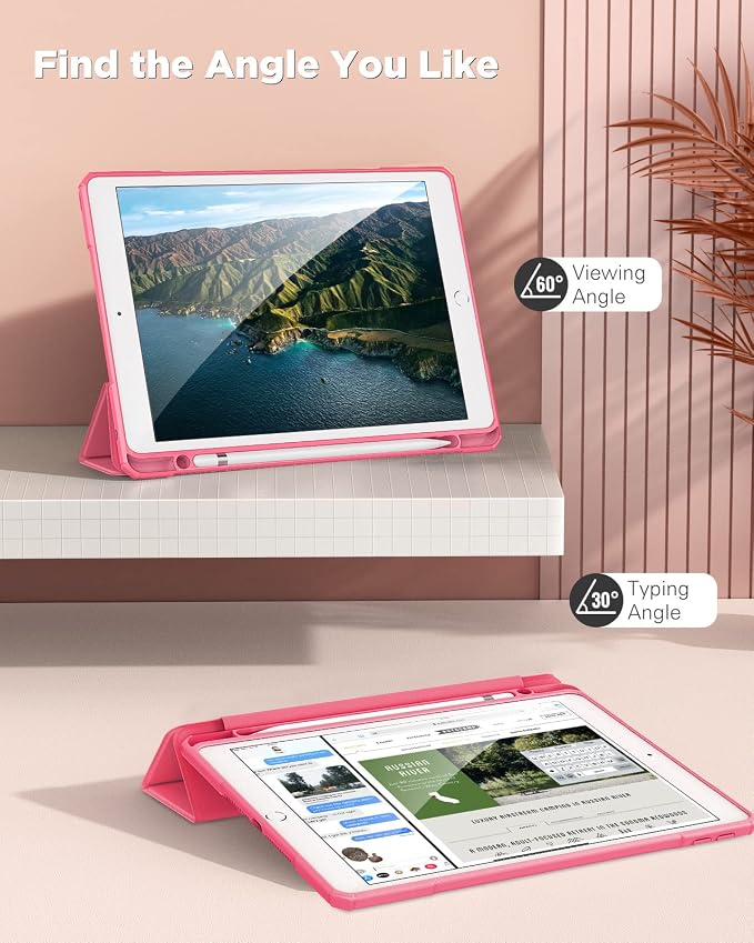 TiMOVO Case for iPad 9th/8th/7th Generation 10.2 inch Black | Pencil Holder Slim Trifold Stand Protective Cover Clear Transparent Back Shell Auto Wake/Sleep