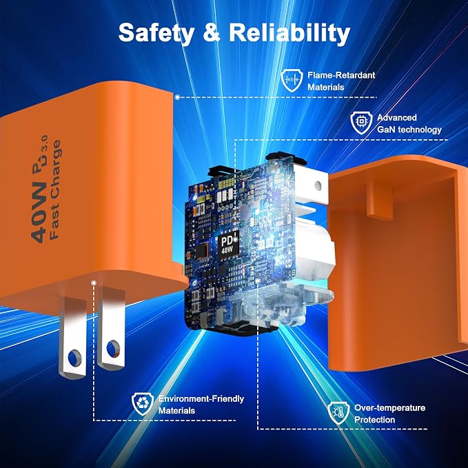 40W USB C Charger Block 2 Pack iPhone 17 16 15 Charger Block Brick Orange | 40 Watt USB C Wall Charger USBC Power Adapter Type C Brick Cube for iPhone 17/17 Pro/17 Pro Max/Air/16 15 14 13 12 11 Gal