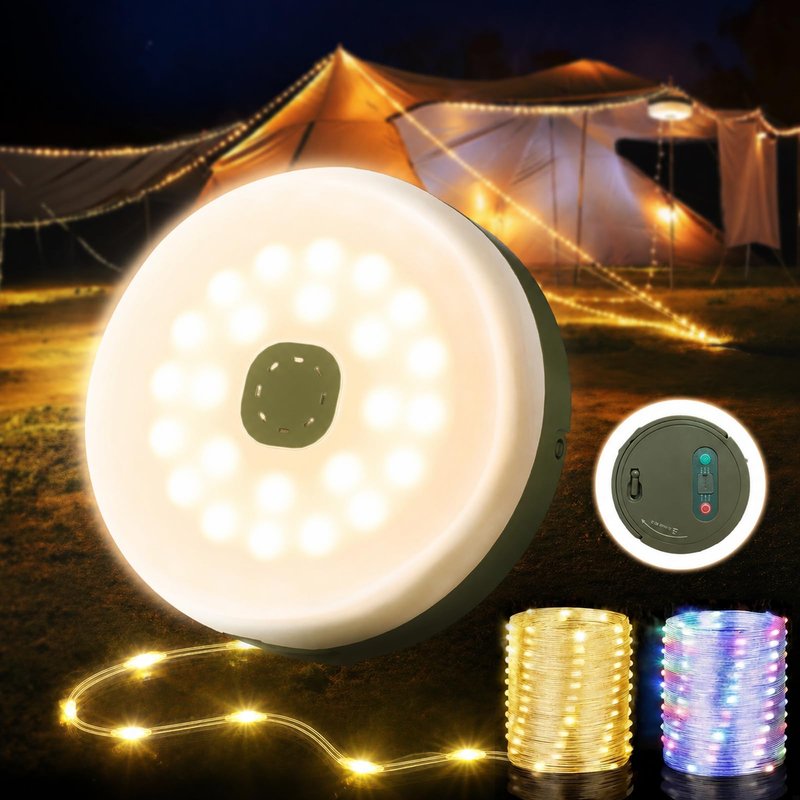 KUQIHUG Camping String Lights, 32.8FT Rechargeable Camping Lights with Quick Storage Reel, 8 Modes Waterproof Hanging LED Camping Lights for Tent, RV Awning, Patio and Outdoor Camping Gear Essentials