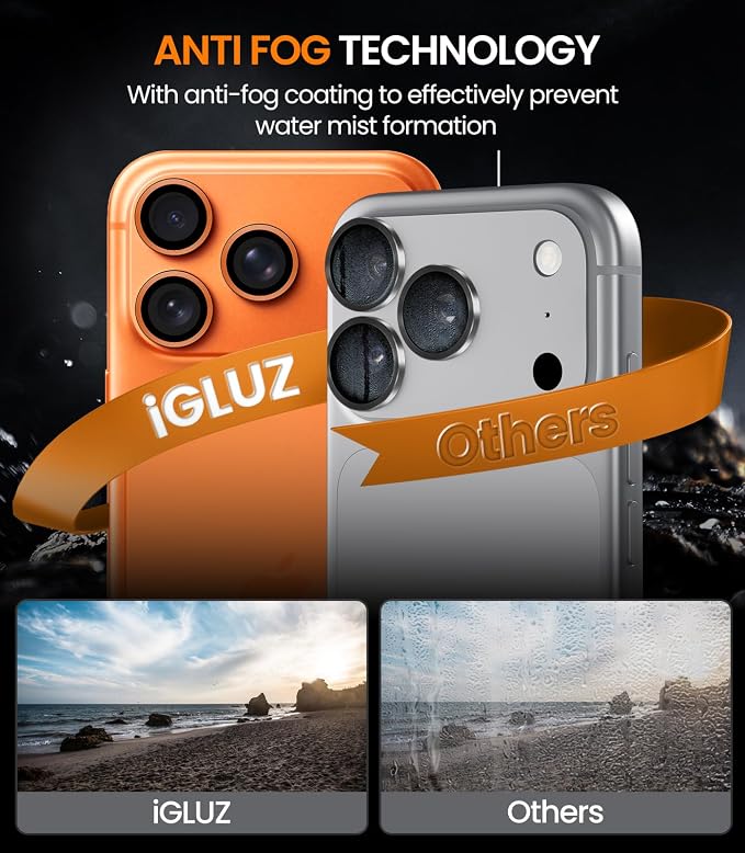 iGluz 2 Pack Anti-Reflection Camera Lens Protector for iPhone 17/16/16 Plus [98% Transmittance][1-Step Installation][Strong Adsorption] 9H Shatterproof Tempered Glass-Black