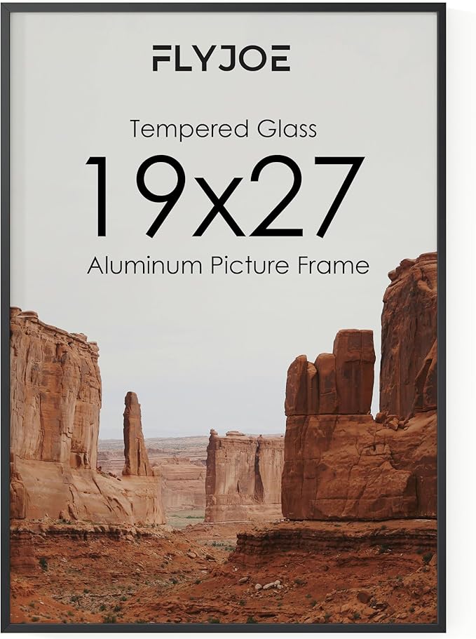 19x27 Metal Picture Frame - Black Aluminum Picture Frames with Real Glass, Wall Mounting Horizontally or Vertically, Diploma, Certificates and Decor for Wall Gallery 27x19 Frame, Black